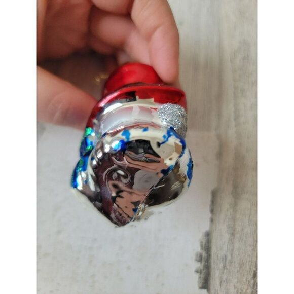 Snowman face glitter mistletoe blown glass ornament Xmas - Picture 8 of 9